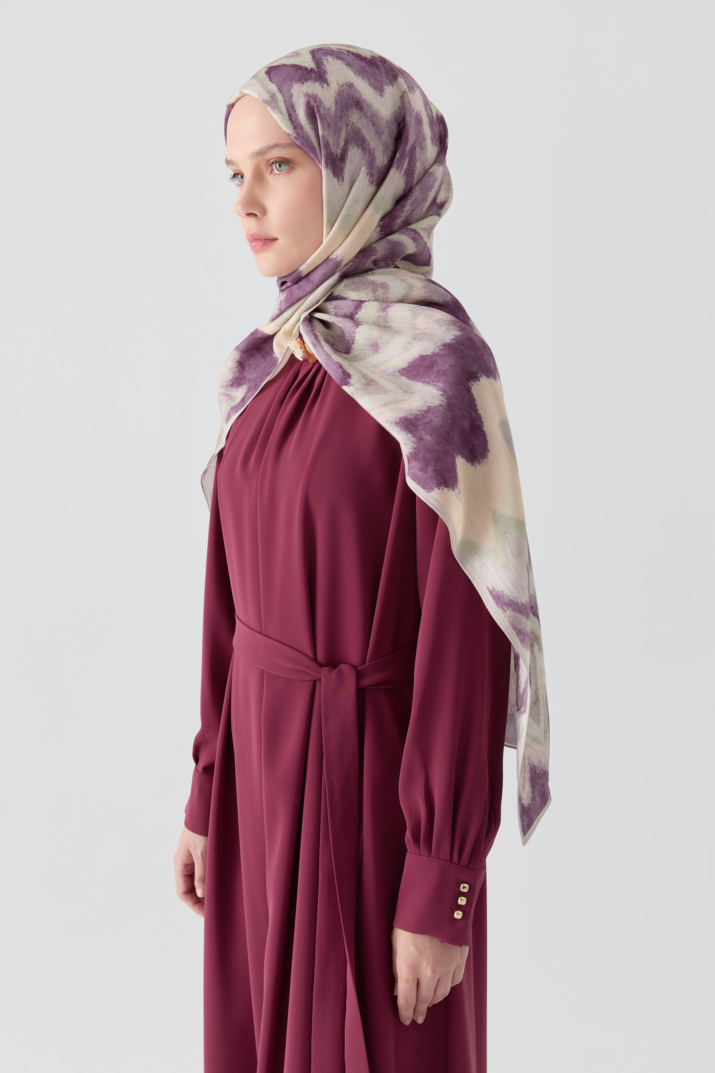 İkat Desenli Natural Şal - Lila TUGBA