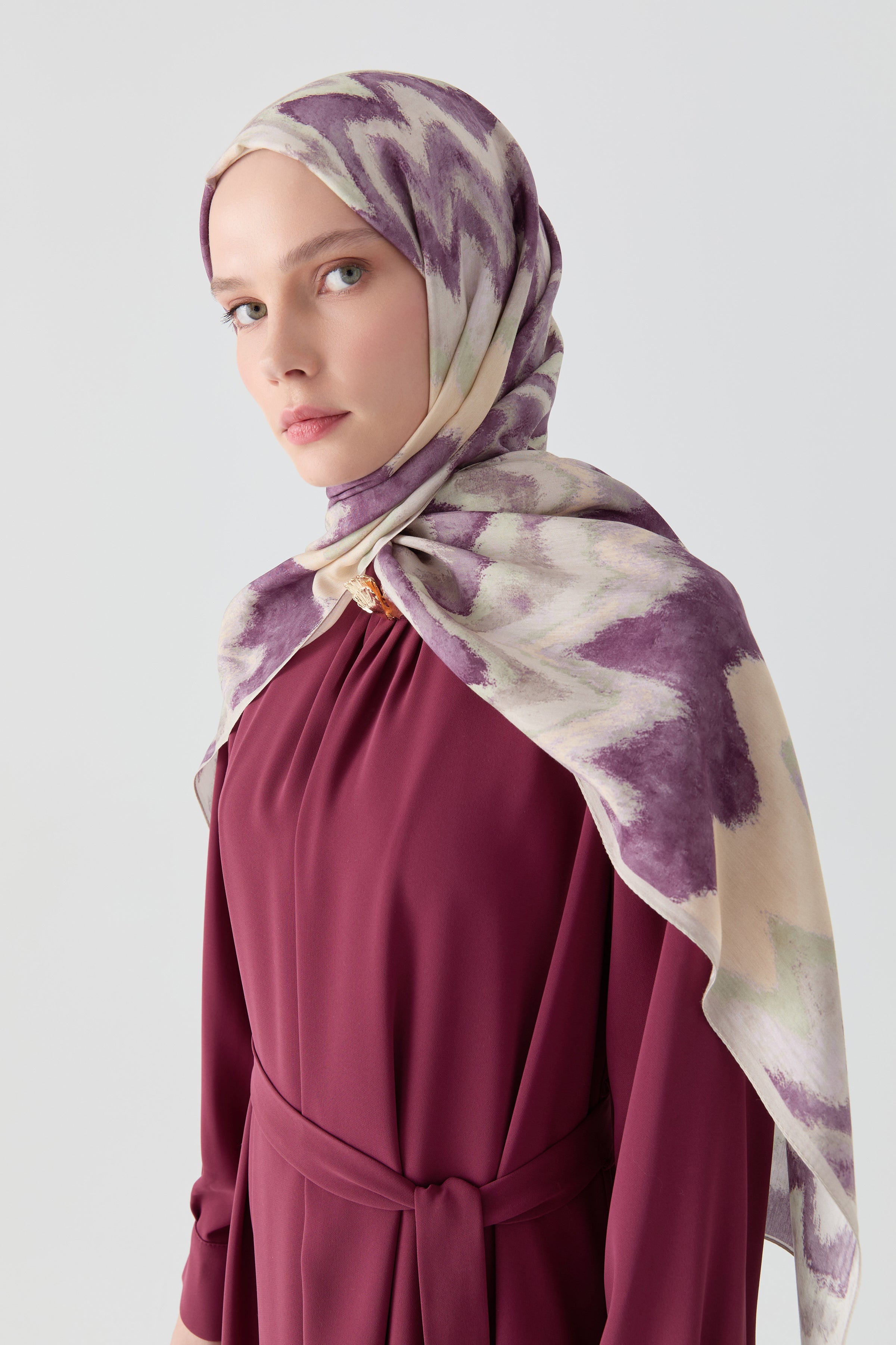 İkat Desenli Natural Şal - Lila TUGBA