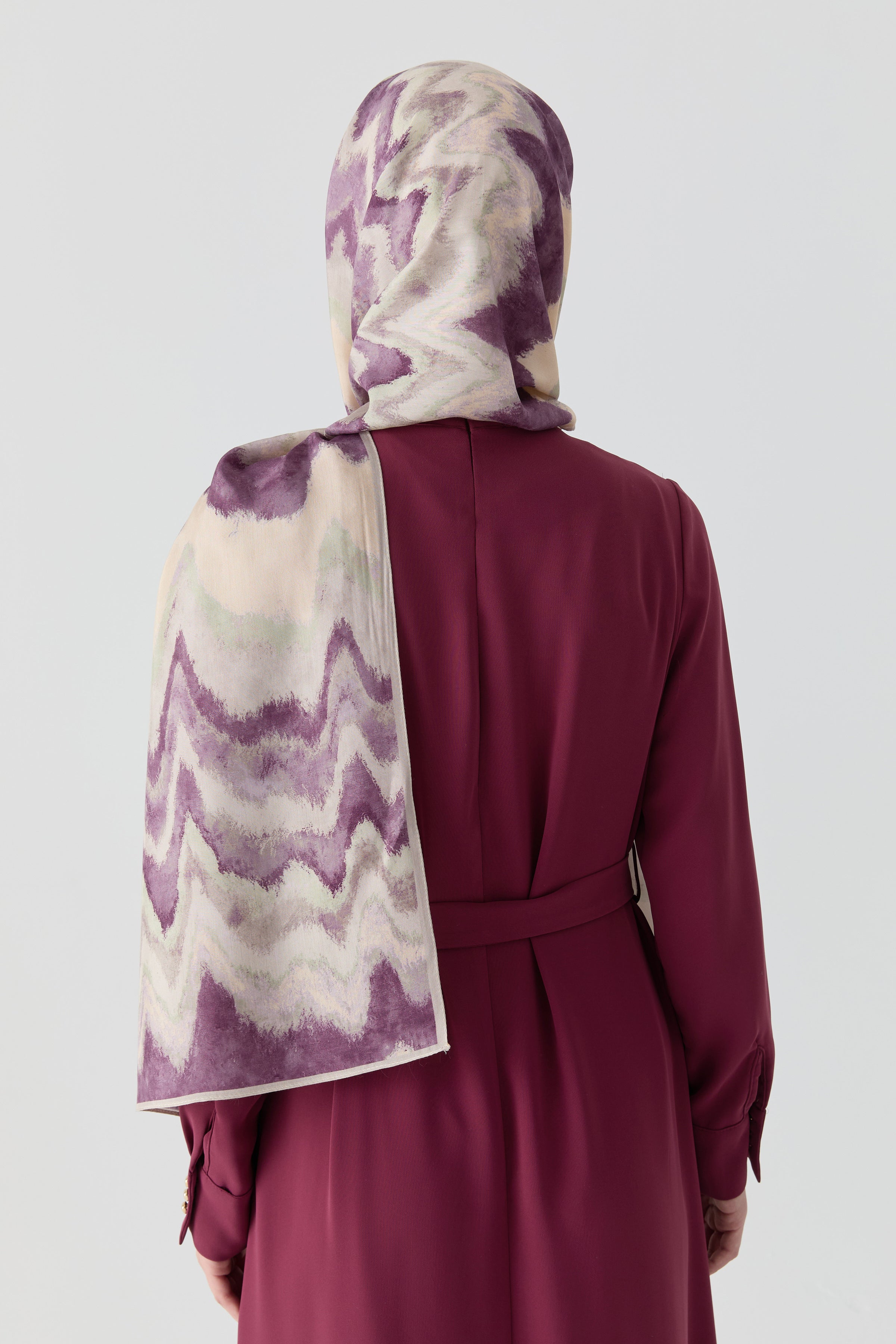 İkat Desenli Natural Şal - Lila TUGBA