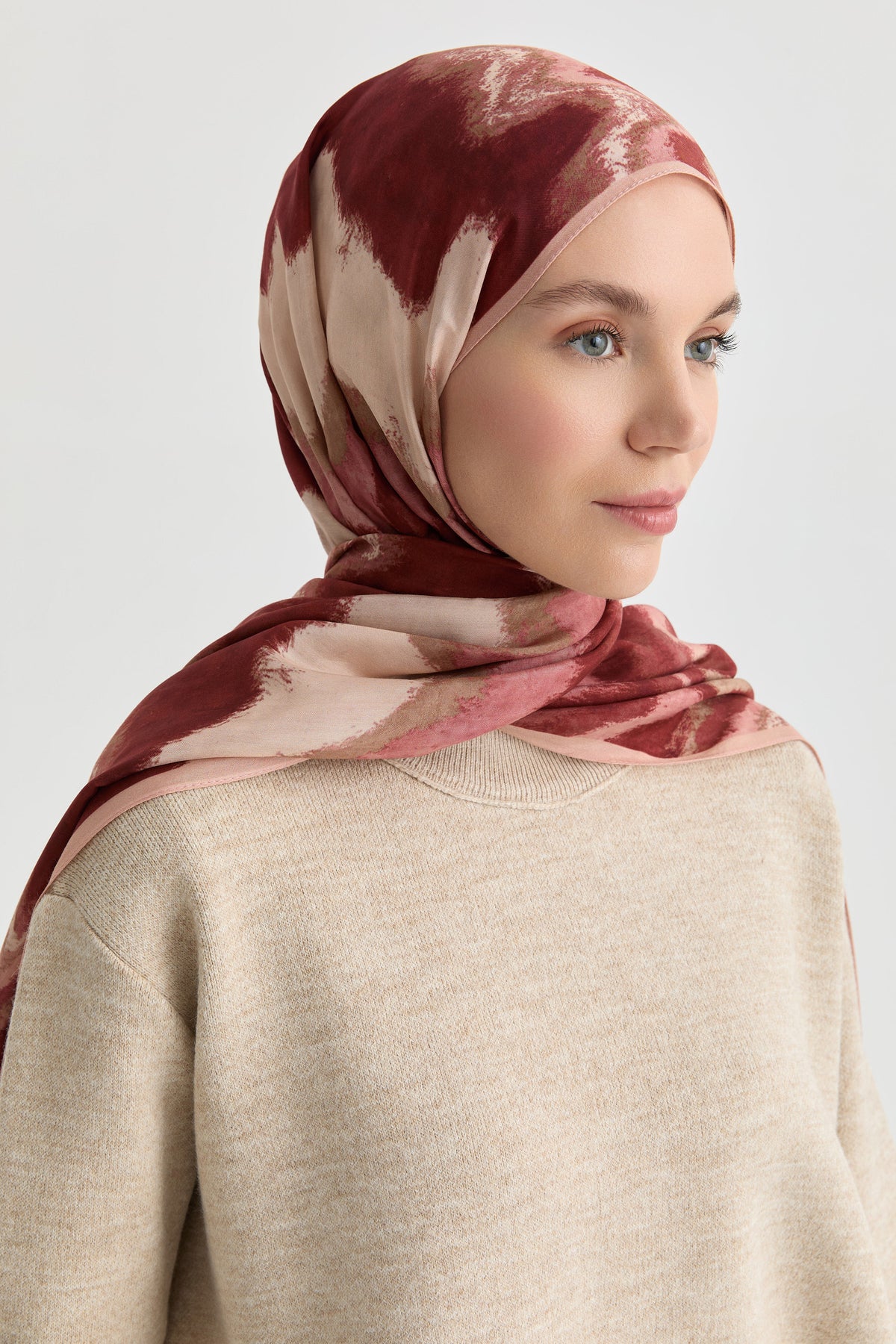 İkat Desenli Natural Şal - Bordo TUGBA