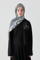 Paisley Desenli Natural Şal - Lacivert TUGBA