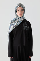 Paisley Desenli Natural Şal - Lacivert TUGBA