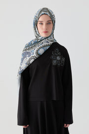 Paisley Desenli Natural Şal - Lacivert TUGBA