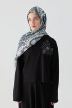 Paisley Desenli Natural Şal - Lacivert TUGBA