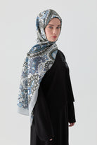 Paisley Desenli Natural Şal - Lacivert TUGBA