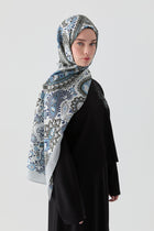 Paisley Desenli Natural Şal - Lacivert TUGBA