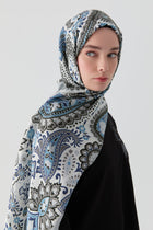 Paisley Desenli Natural Şal - Lacivert TUGBA