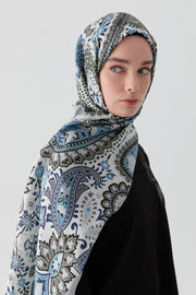 Paisley Desenli Natural Şal - Lacivert TUGBA