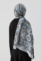 Paisley Desenli Natural Şal - Lacivert TUGBA