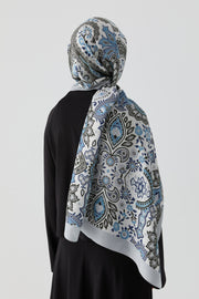 Paisley Desenli Natural Şal - Lacivert TUGBA