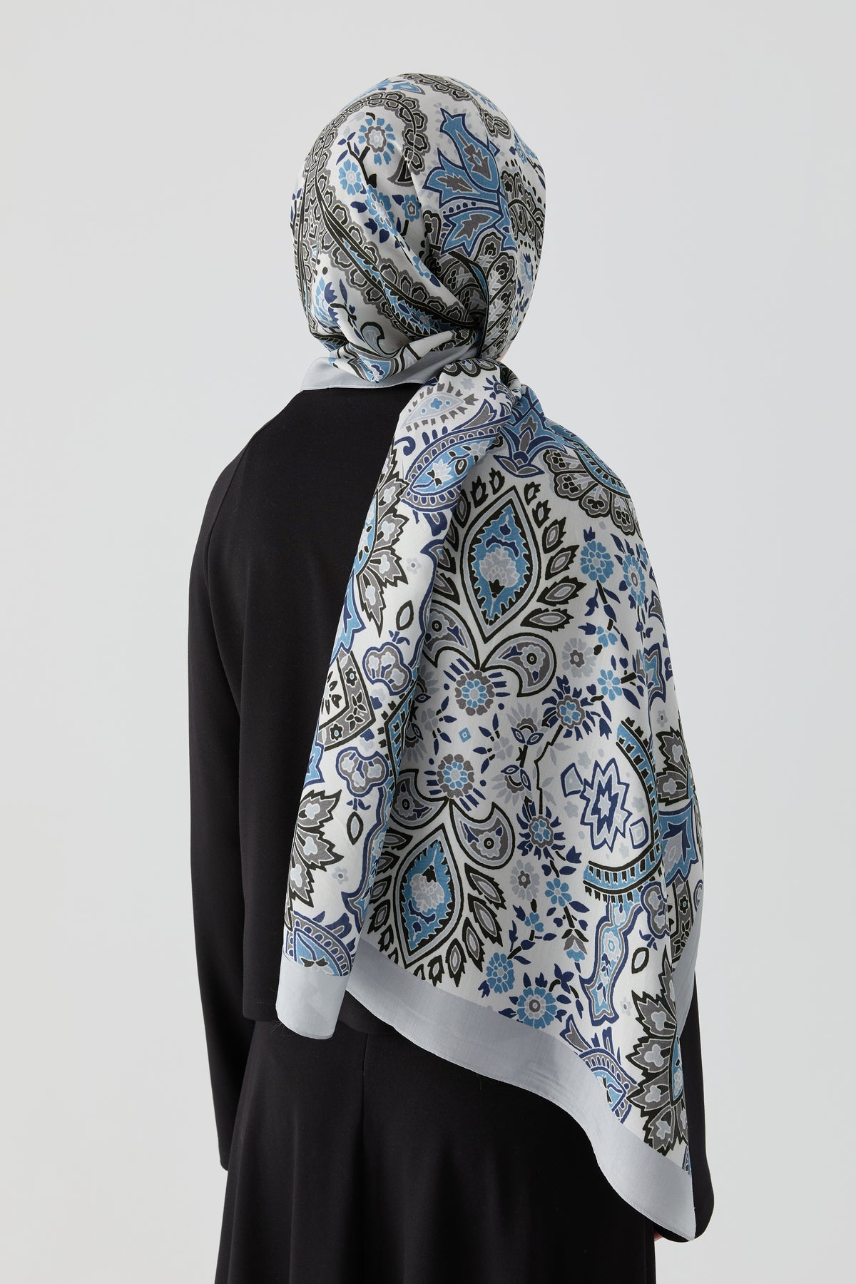 Paisley Desenli Natural Şal - Lacivert TUGBA