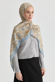 Paisley Desenli Natural Şal - Açık Mavi TUGBA