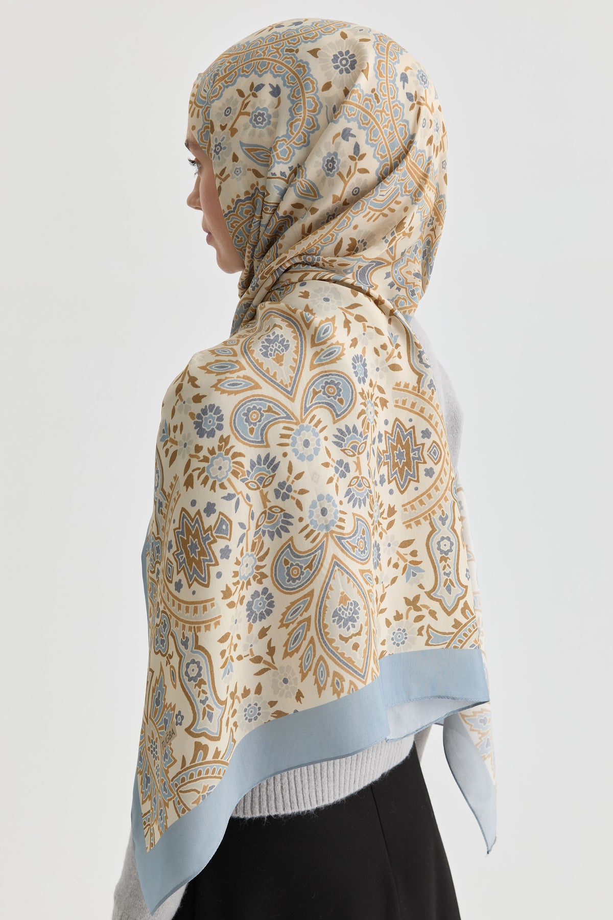 Paisley Desenli Natural Şal - Açık Mavi TUGBA