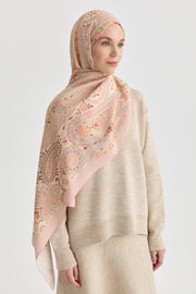 Paisley Desenli Natural Şal - Pudra TUGBA