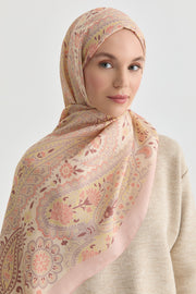 Paisley Desenli Natural Şal - Pudra TUGBA