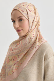 Paisley Desenli Natural Şal - Pudra TUGBA