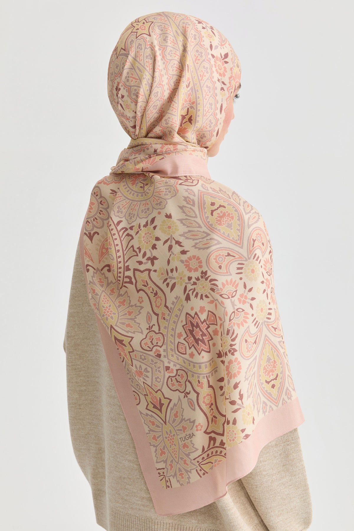 Paisley Desenli Natural Şal - Pudra TUGBA