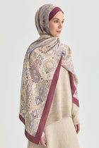 Paisley Desenli Natural Şal - Mor TUGBA