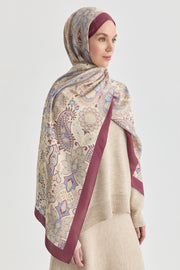 Paisley Desenli Natural Şal - Mor TUGBA