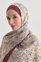 Paisley Desenli Natural Şal - Mor TUGBA