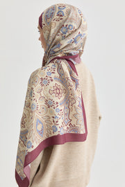 Paisley Desenli Natural Şal - Mor TUGBA