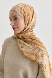 Paisley Desenli Natural Şal - Turuncu TUGBA