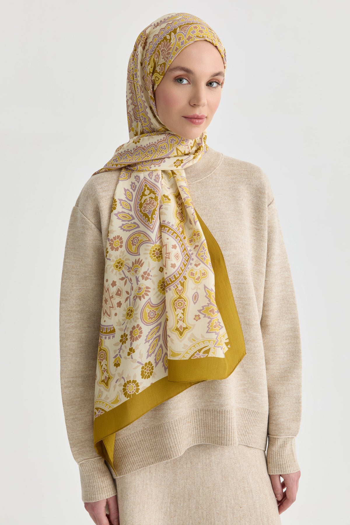 Paisley Desenli Natural Şal - Fıstık Yeşili