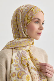 Paisley Desenli Natural Şal - Fıstık Yeşili TUGBA