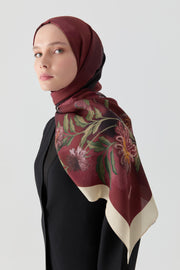 Funda Çiçek Desenli Natural Şal - Mürdüm TUGBA