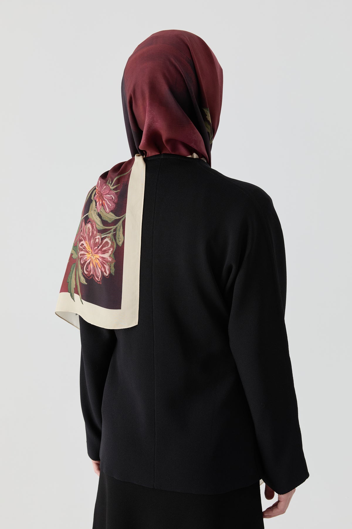 Funda Çiçek Desenli Natural Şal - Mürdüm TUGBA
