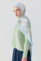 Funda Çiçek Desenli Natural Şal - Açık Mavi TUGBA