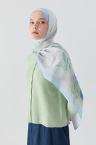 Funda Çiçek Desenli Natural Şal - Açık Mavi TUGBA