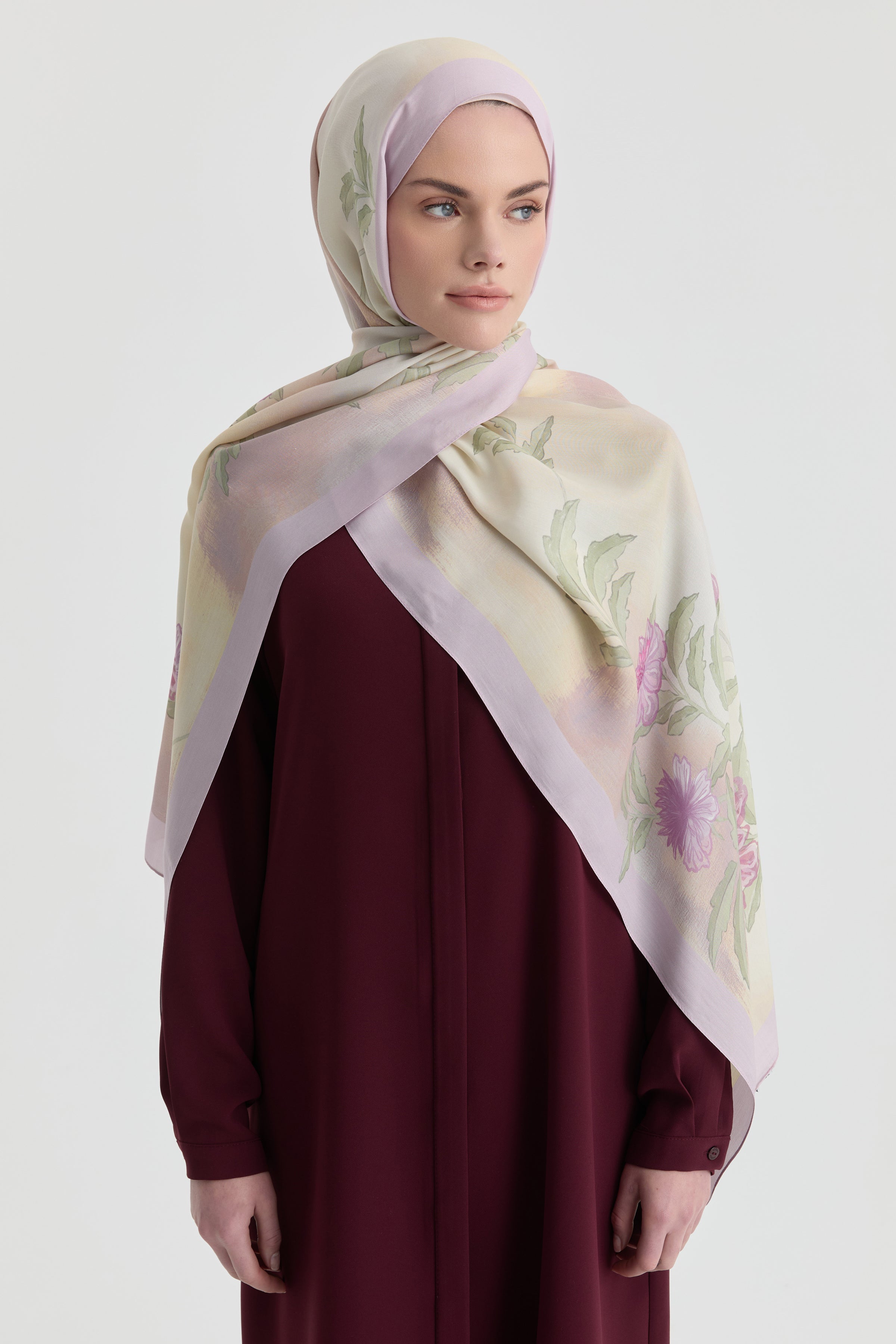 Funda Çiçek Desenli Natural Şal - Lila TUGBA