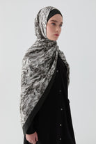 Ebru Desenli Natural Şal - Siyah TUGBA