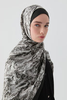 Ebru Desenli Natural Şal - Siyah TUGBA
