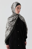 Ebru Desenli Natural Şal - Siyah TUGBA