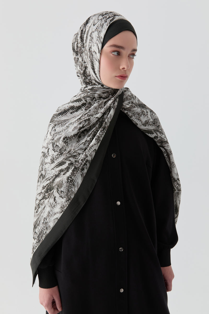 Ebru Desenli Natural Şal - Siyah TUGBA