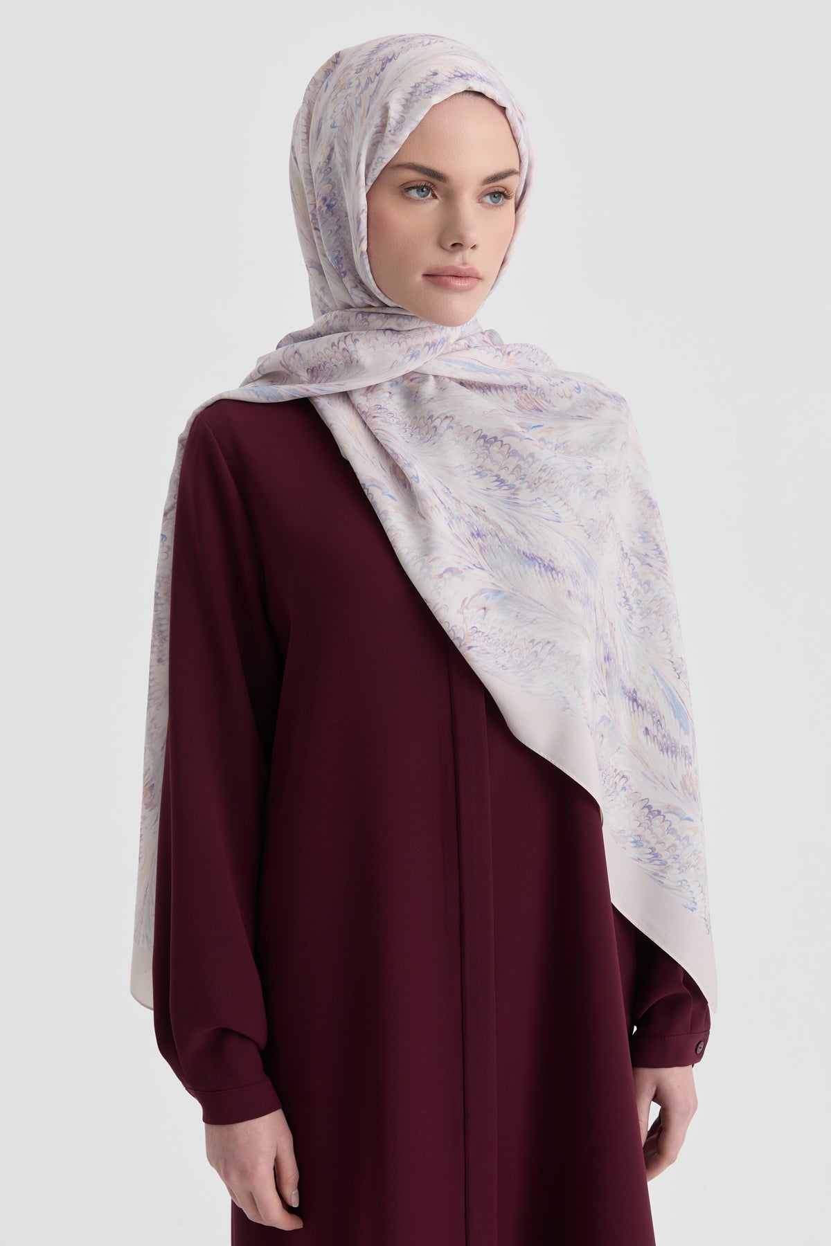 Ebru Desenli Natural Şal - Lila