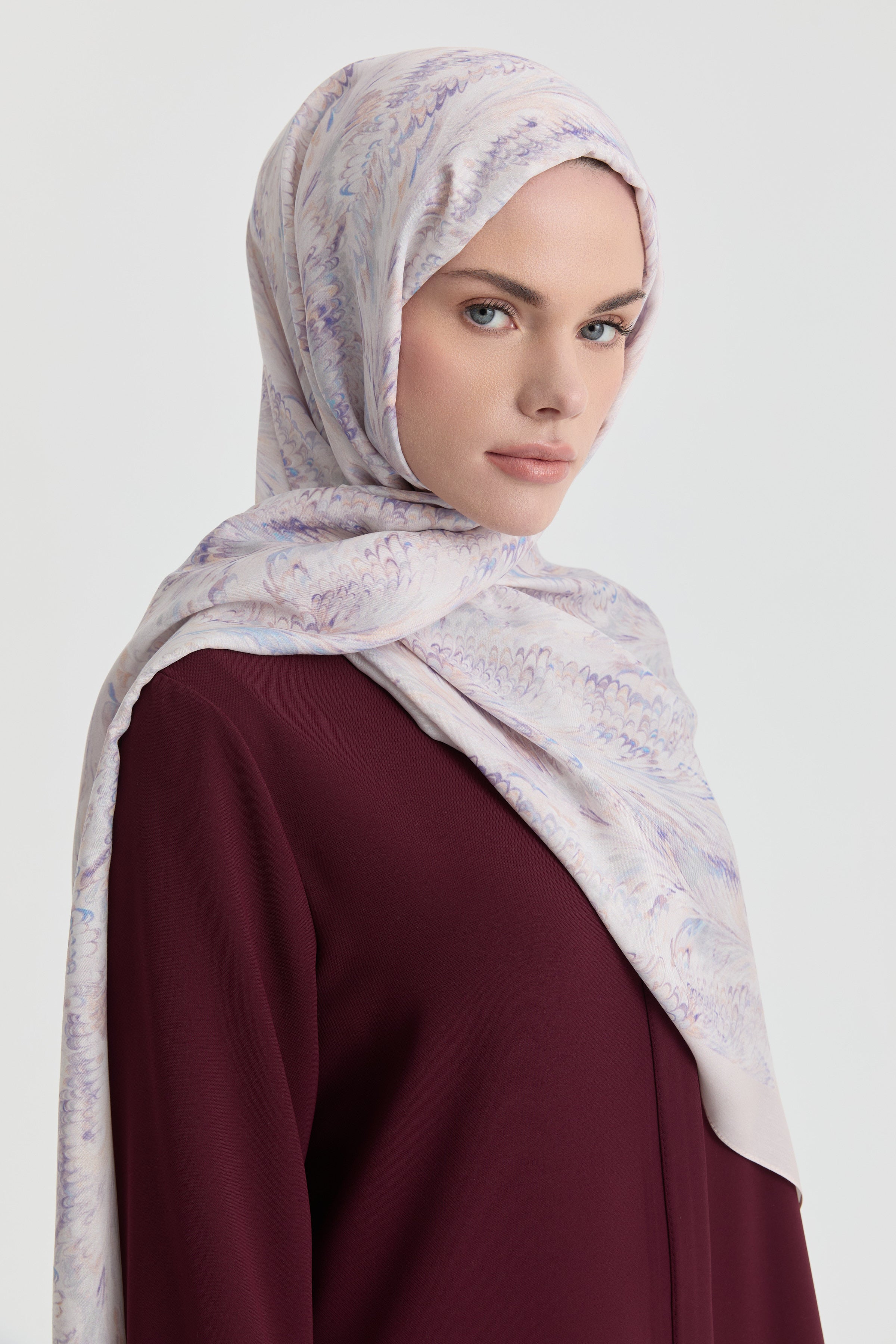 Ebru Desenli Natural Şal - Lila TUGBA