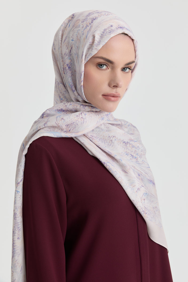 Ebru Desenli Natural Şal - Lila TUGBA