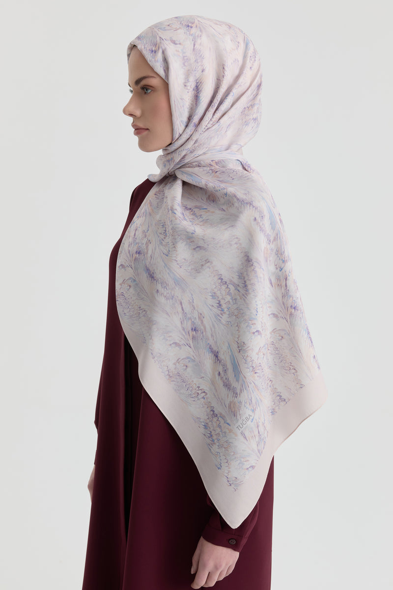Ebru Desenli Natural Şal - Lila TUGBA