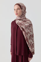 Ebru Desenli Natural Şal - Bordo TUGBA