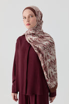 Ebru Desenli Natural Şal - Bordo TUGBA