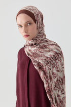 Ebru Desenli Natural Şal - Bordo TUGBA