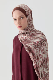 Ebru Desenli Natural Şal - Bordo TUGBA