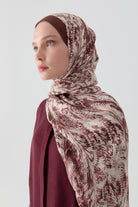 Ebru Desenli Natural Şal - Bordo TUGBA