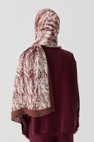 Ebru Desenli Natural Şal - Bordo TUGBA