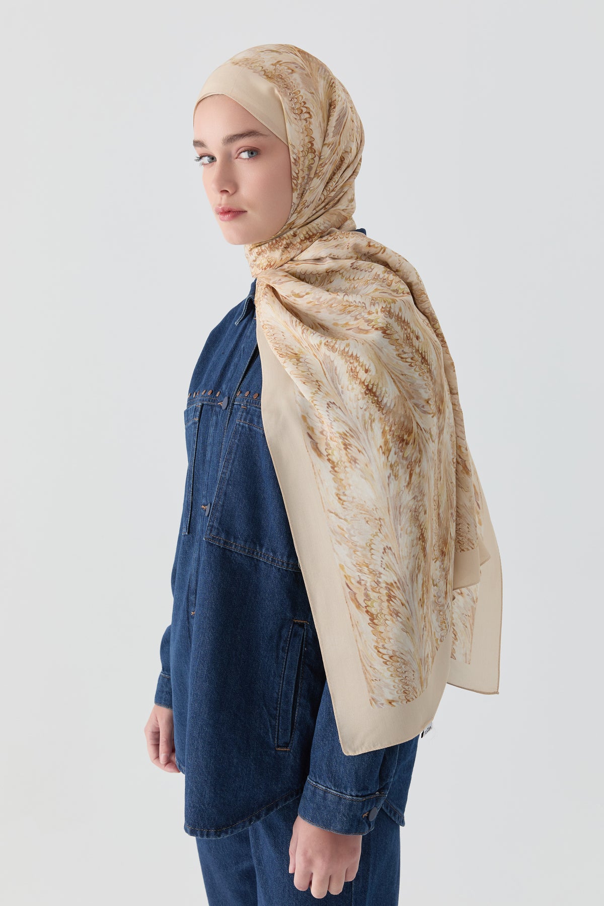 Ebru Desenli Natural Şal - Açık Kahve TUGBA
