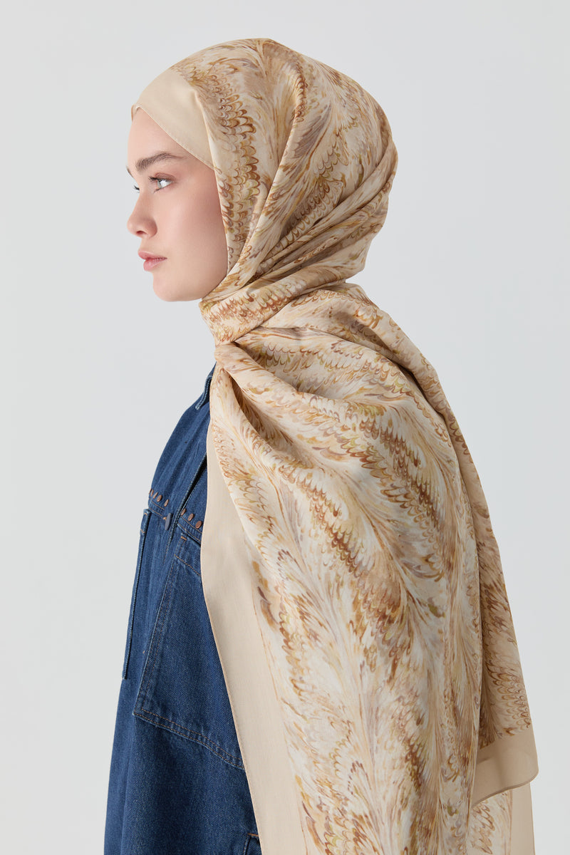 Ebru Desenli Natural Şal - Açık Kahve TUGBA
