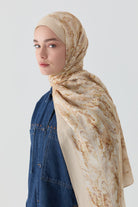 Ebru Desenli Natural Şal - Açık Kahve TUGBA